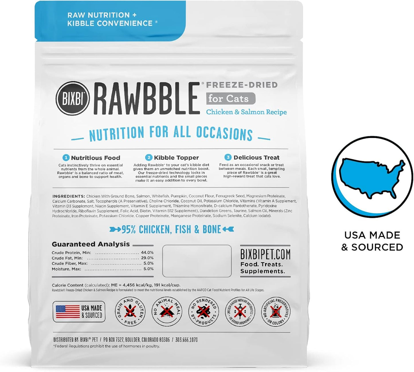 Bixbi Cat Rawbble Freeze - Dried Chicken & Salmon Grain - Free 3.5 oz - Happy Pet