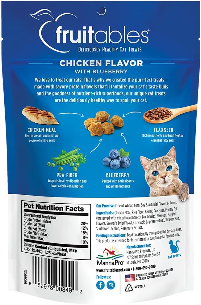 Fruitables Crunchy Cat Treats Chicken with Blueberry 2.5 oz - Happy Pet