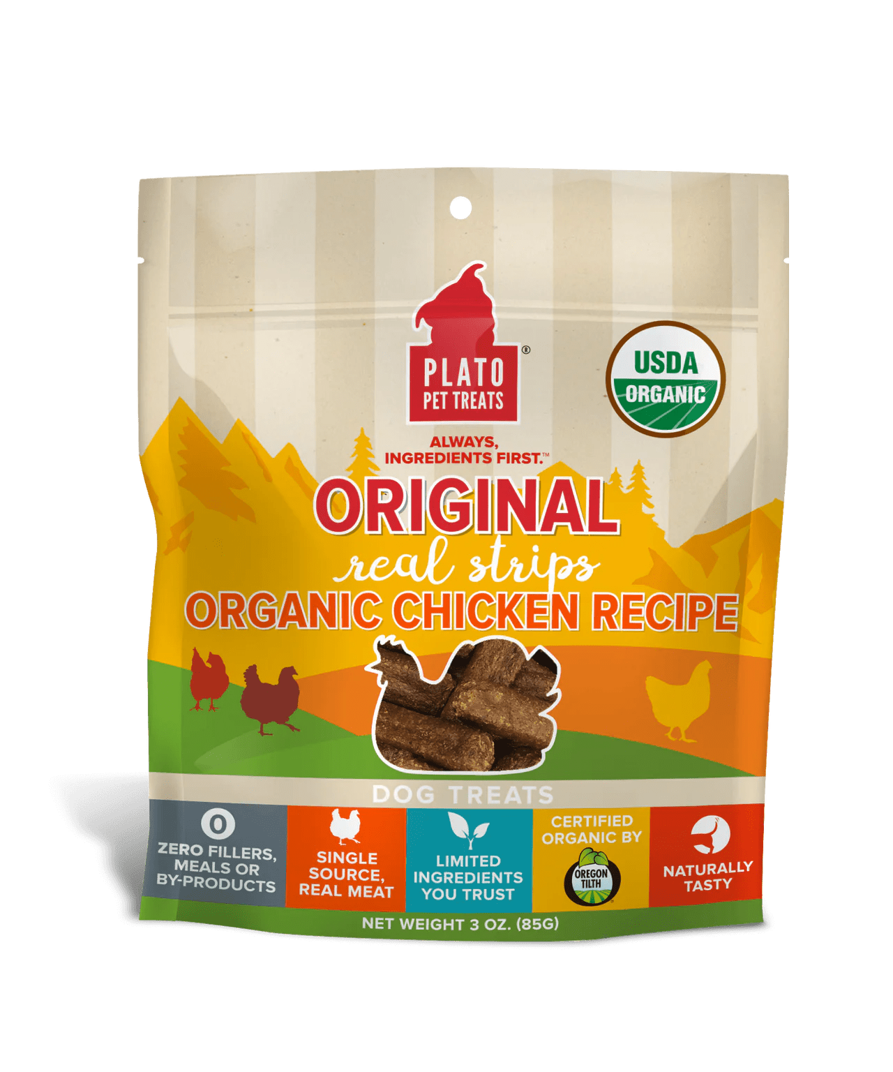 Plato Original Real Strips Organic Chicken 3 oz - Happy Pet