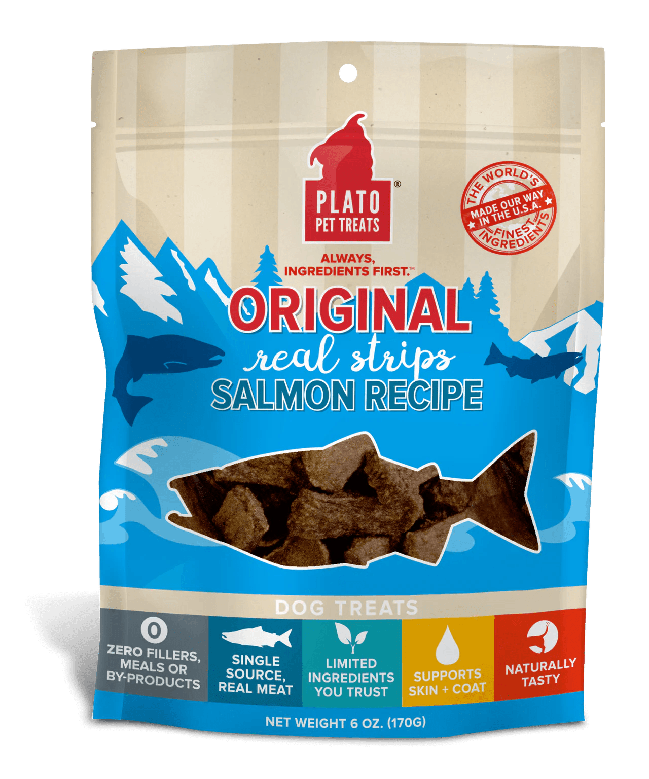 Plato Original Real Strips Salmon 6 oz - Happy Pet