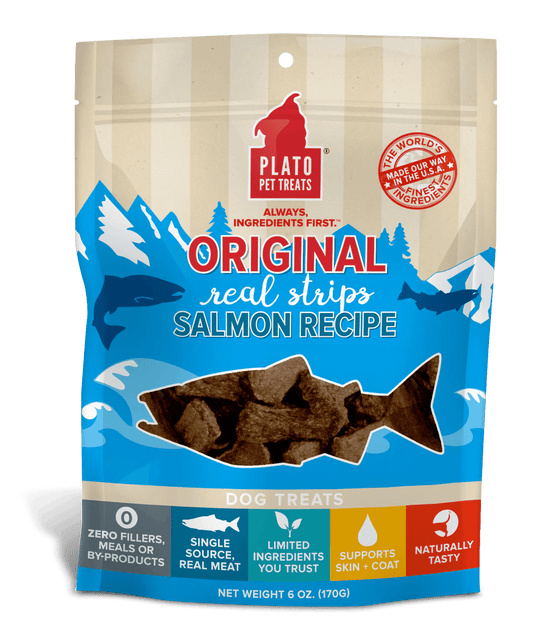 Plato Original Real Strips Salmon 6 oz - Happy Pet