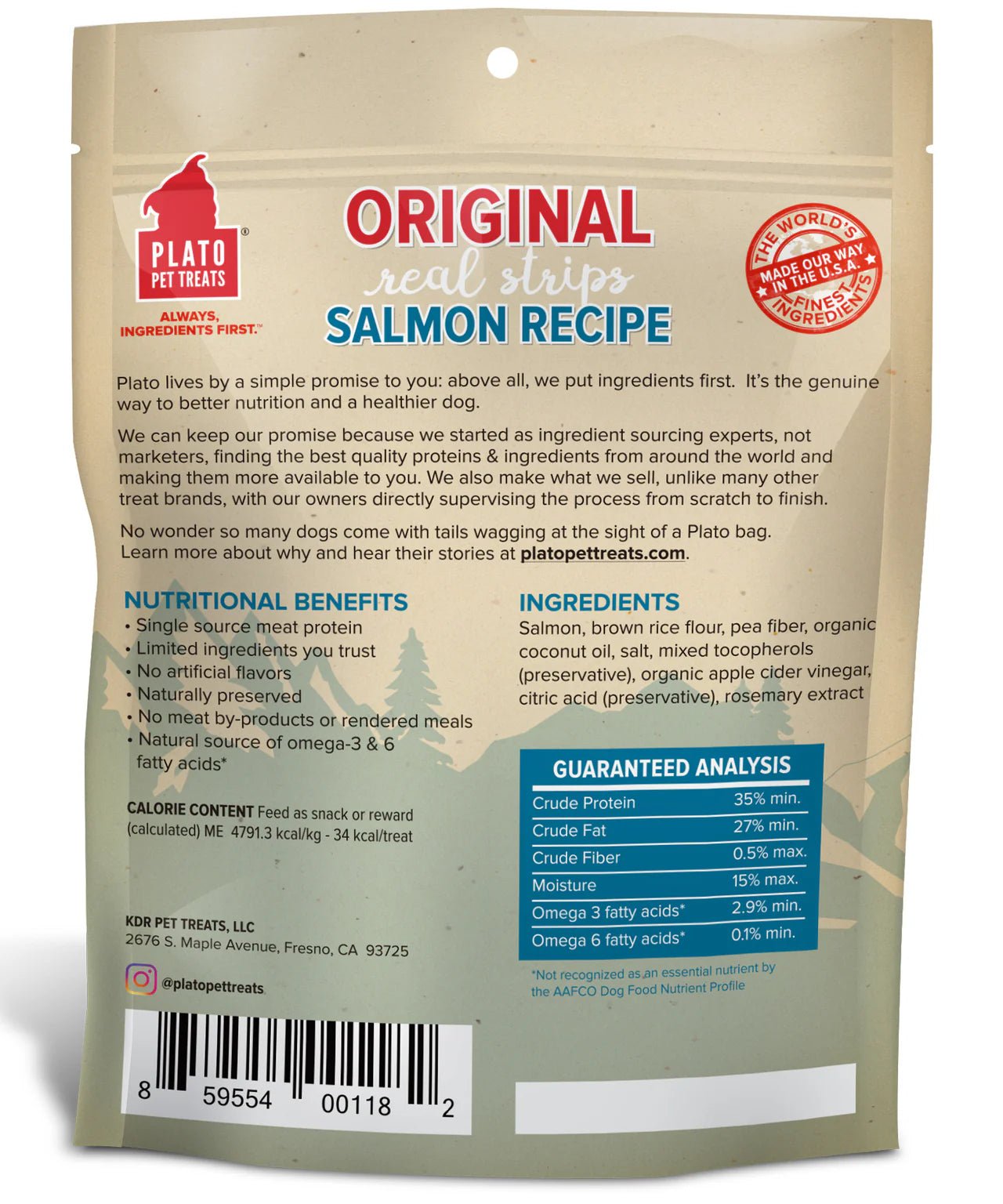 Plato Original Real Strips Salmon 6 oz - Happy Pet