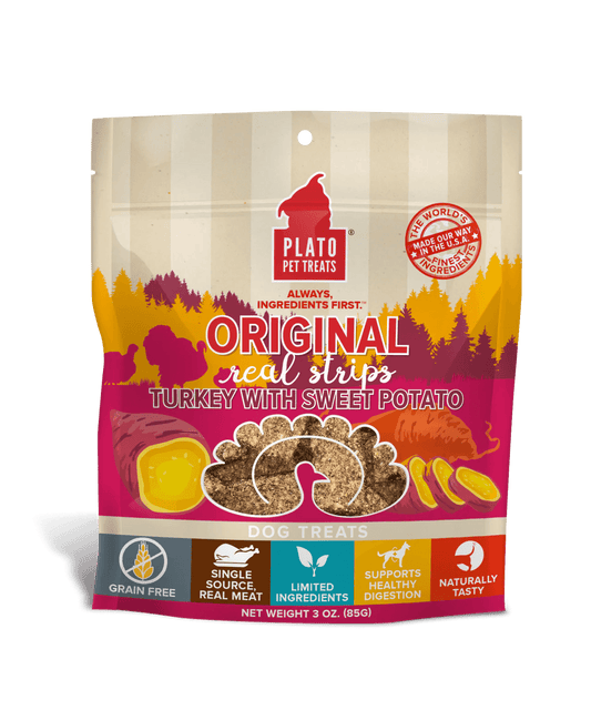 Plato Original Real Strips Turkey with Sweet Potato 3 oz - Happy Pet
