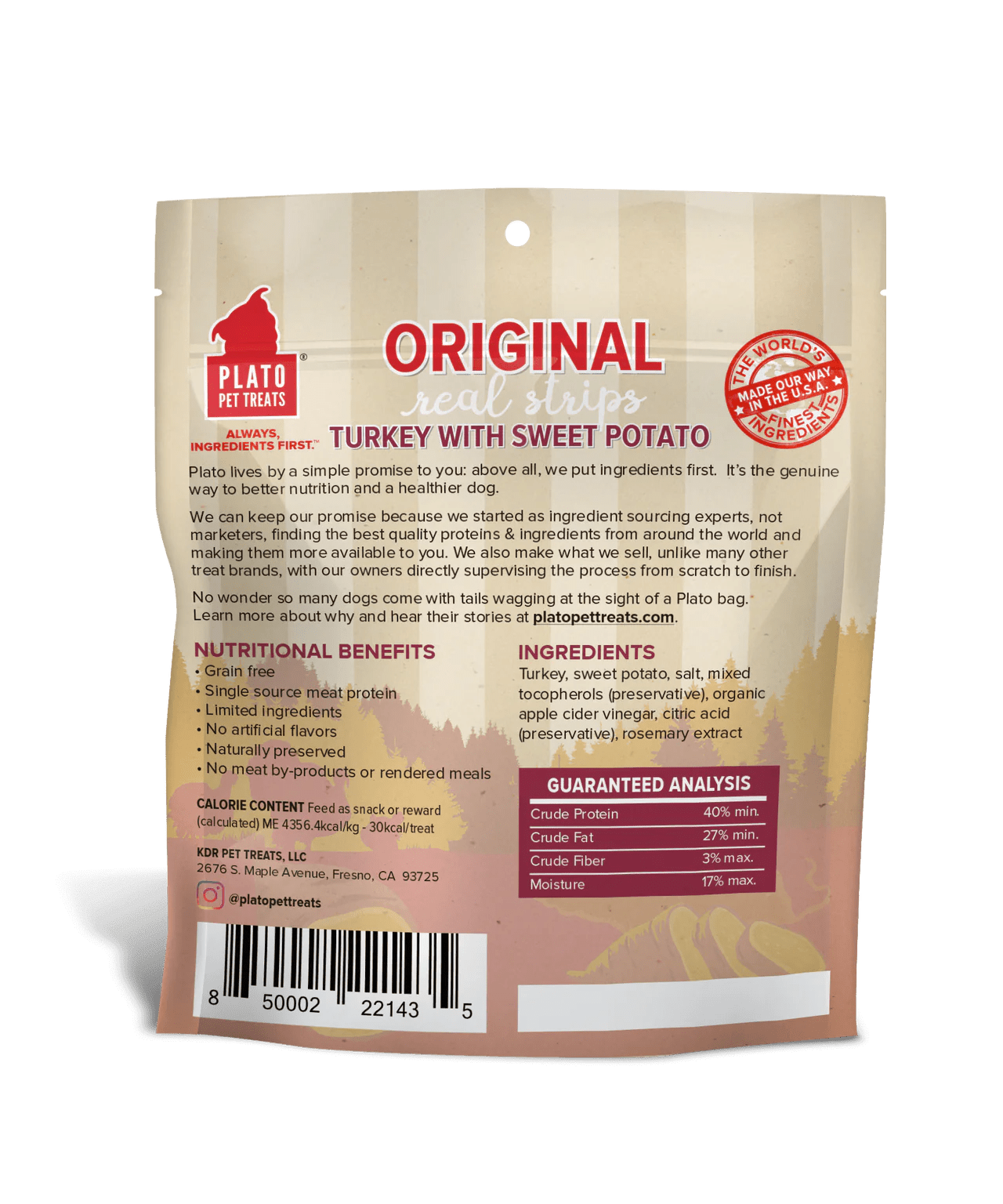 Plato Original Real Strips Turkey with Sweet Potato 3 oz - Happy Pet