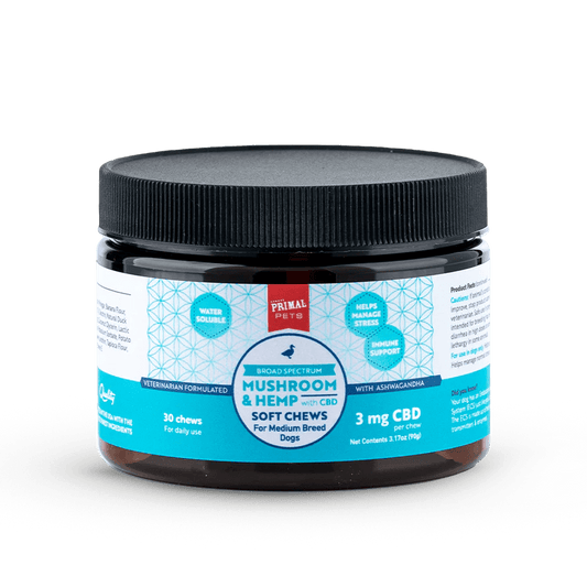 Primal Dog Mushroom & Hemp Soft Chews CBD 3mg 30 count - Happy Pet