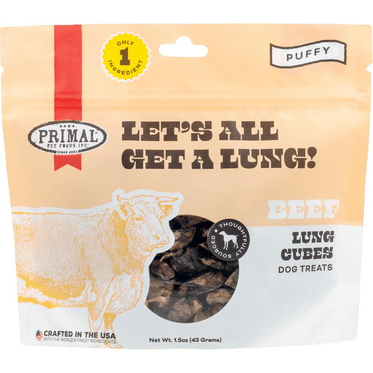 Primal Let's All Get A Lung! Beef Lung Cubes 1.5 oz - Happy Pet